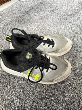 Under Armour Kids Gray and Black Sneakers with Neon Yellow Logo